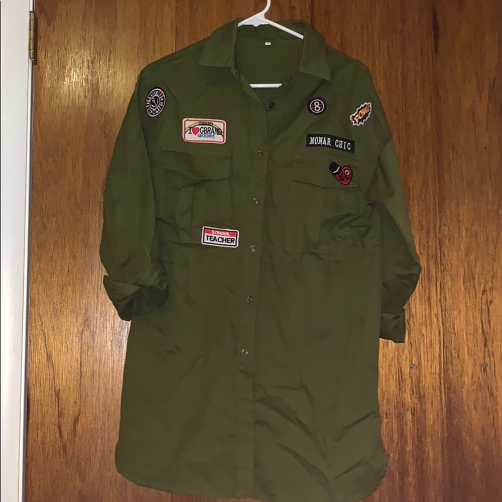 Army Green Button Up Shirt Dress